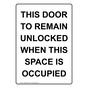 Portrait THIS DOOR TO REMAIN UNLOCKED Sign NHEP-50098