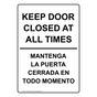 Keep Door Closed At All Times Bilingual Sign NHB-16590
