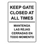 Keep Gate Closed At All Times Bilingual Sign NHB-16591