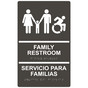 Charcoal Gray Braille FAMILY RESTROOM - SERVICIO PARA FAMILIAS Sign with Dynamic Accessibility Symbol RRB-170R_White_on_CharcoalGray