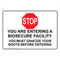 Entering A Biosecure Facility Sanitize Your Boots Sign NHE-18313