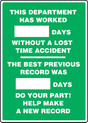 Department _ Days Without Lost Time Accident - Previous Record Dry-Erase Sign