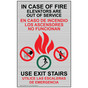 Silver In Case Of Fire Elevators Are Out Of Service Bilingual Sign ELVB-39511_BF
