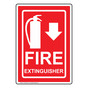 Portrait Fire Extinguisher Sign With Symbol NHE-27897