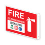 Projection-Mount Red FIRE EXTINGUISHER USE ON ALL FIRES A B C Sign With Symbol NHE-7525Proj