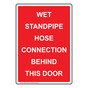 Portrait Wet Standpipe Hose Connection Behind Sign NHEP-31093
