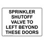 Sprinkler Shutoff Valve To Left Beyond These Doors Sign NHE-30981