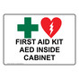 First Aid Kit AED Inside Cabinet Sign With Symbol