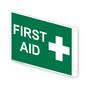 Projection-Mount Green FIRST AID Sign With Symbol
