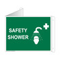 White Triangle-Mount SAFETY SHOWER Sign With Symbol NHE-7615Tri