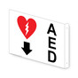 Projection-Mount White AED (With Down Arrow) Sign With Symbol NHE-9436Proj
