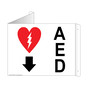 White Triangle-Mount AED (With Down Arrow) Sign With Symbol NHE-9436Tri