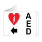 White Triangle-Mount AED (With Outward Arrow) Sign With Symbol
