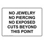 No Jewelry No Piercing No Exposed Cuts Sign NHE-15593
