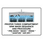 Proper Three Compartment Sink Wash Sign NHE-15605