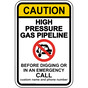 Caution High Pressure Gas Pipeline Call Before Digging Sign NHE-16014