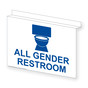 White Ceiling-Mount ALL GENDER RESTROOM Sign With Symbol RRE-25299Ceiling-Blue_on_White