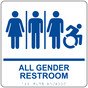 Square White Braille ALL GENDER RESTROOM Sign with Dynamic Accessibility Symbol RRE-25416R-99_Blue_on_White