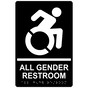 Black Braille ALL GENDER RESTROOM Sign with Dynamic Accessibility Symbol RRE-35205R-White_on_Black