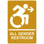 Gold Braille ALL GENDER RESTROOM Right Sign with Dynamic Accessibility Symbol RRE-35206R-White_on_Gold