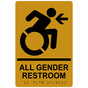 Gold Braille ALL GENDER RESTROOM Left Sign with Dynamic Accessibility Symbol RRE-35207R-Black_on_Gold