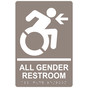 Taupe Braille ALL GENDER RESTROOM Left Sign with Dynamic Accessibility Symbol RRE-35207R-White_on_Taupe