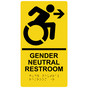 Yellow Braille GENDER NEUTRAL RESTROOM Right Sign with Dynamic Accessibility Symbol RRE-35209R-Black_on_Yellow