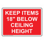 Keep Items 18" Below Ceiling Height Sign NHE-27635