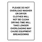 Portrait Please Do Not Overload Washer Sign NHEP-30592