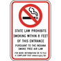 Indiana Law Prohibits Smoking 8 Feet Of Entrance Sign NHE-17368-Indiana