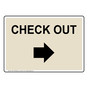 Almond CHECK OUT Right Arrow Sign NHE-17836-Black_on_Almond