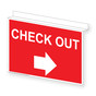Red Ceiling-Mount CHECK OUT (With Right Arrow) Sign NHE-17836Ceiling-White_on_Red