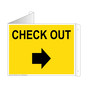 Yellow Triangle-Mount CHECK OUT (With Inward Arrow) Sign NHE-17836Tri-Black_on_Yellow