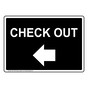 Black CHECK OUT Left Arrow Sign NHE-17837-White_on_Black