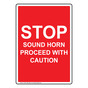 Portrait Stop Sound Horn Proceed With Caution Sign NHEP-19660_RED