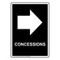 Portrait Black Concessions [Right Arrow] Sign NHEP-9675-White_on_Black