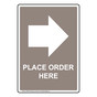 Portrait Taupe Place Order Here [Right Arrow] Sign NHEP-9735-White_on_Taupe