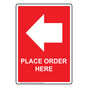 Portrait Red Place Order Here [Left Arrow] Sign NHEP-9740-White_on_Red