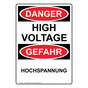 English + German OSHA DANGER High Voltage Sign ODI-3686-GERMAN