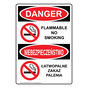 English + Polish OSHA DANGER Flammable No Smoking Sign With Symbol ODI-15544-POLISH