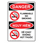 English + Vietnamese OSHA DANGER Flammable No Smoking Sign With Symbol ODI-15544-VIETNAMESE