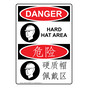 English + Chinese OSHA DANGER Hard Hat Area Sign With Symbol ODI-3445-CHINESE