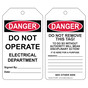 OSHA DANGER DO NOT OPERATE ELECTRICAL DEPARTMENT Safety Tag CS123859