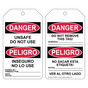 OSHA DANGER UNSAFE DO NOT USE INSEQURO NO LO USE English + Spanish Safety Tag CS346619