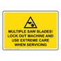 Multiple Saw Blades! Lock Out Sign With Symbol NHE-32880_YLW