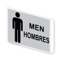 Projection-Mount Silver MEN - HOMBRES Restroom Sign With Symbol