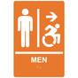 Orange Braille MEN Restroom Right Sign with Dynamic Accessibility Symbol RRE-14805R_White_on_Orange