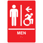 Red Braille MEN Restroom Left Sign with Dynamic Accessibility Symbol RRE-14806R_White_on_Red