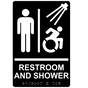 Black Braille RESTROOM AND SHOWER Sign with Dynamic Accessibility Symbol RRE-14822R_White_on_Black