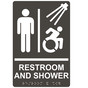 Charcoal Gray Braille RESTROOM AND SHOWER Sign with Dynamic Accessibility Symbol RRE-14822R_White_on_CharcoalGray